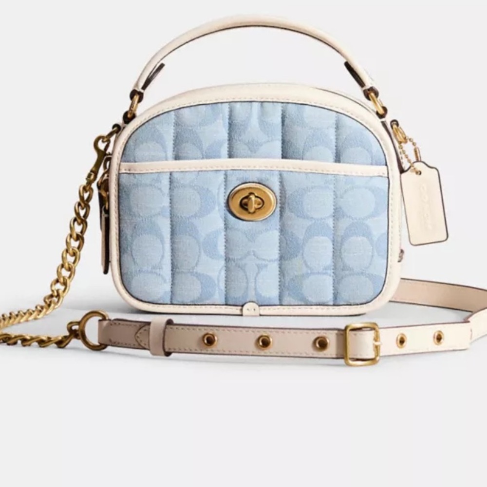 Coach Lunchbox Top Handle In Signature Chambray With Quilting